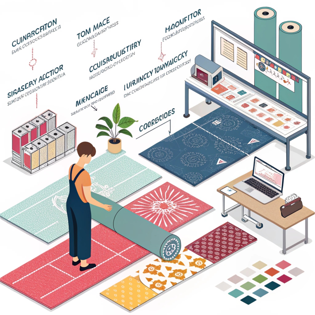 Illustration of yoga mat manufacturing process, production workflow