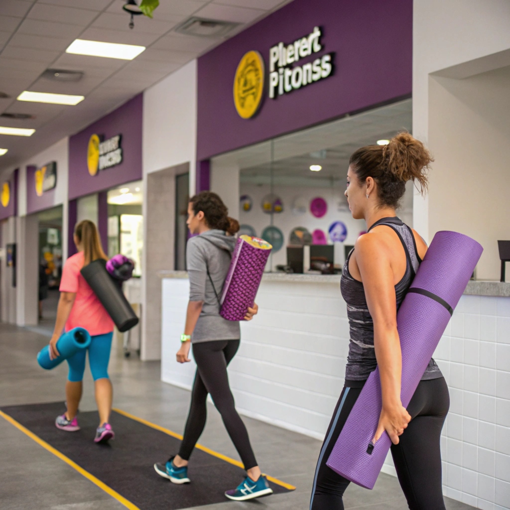 Women carrying yoga mats to fitness class, stylish yoga lifestyle